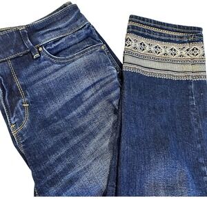 White House Black Market Denim Sz 6 The Straight Crop Jean Gold‎ Embroidered